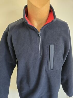 Brooks Brothers Navy Quarter-Zip Fleece with Red Inner Collar